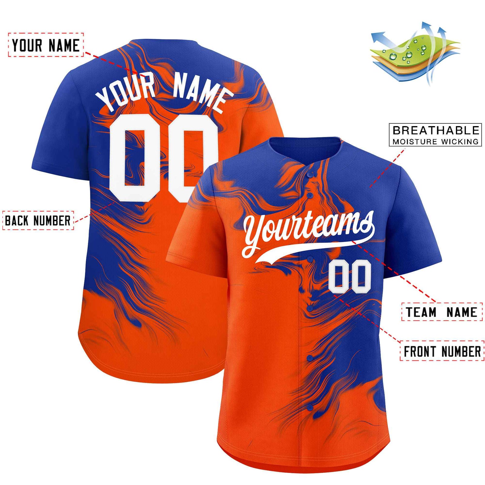 Custom Royal Orange Personalized Ink Pattern Authentic Baseball Jersey