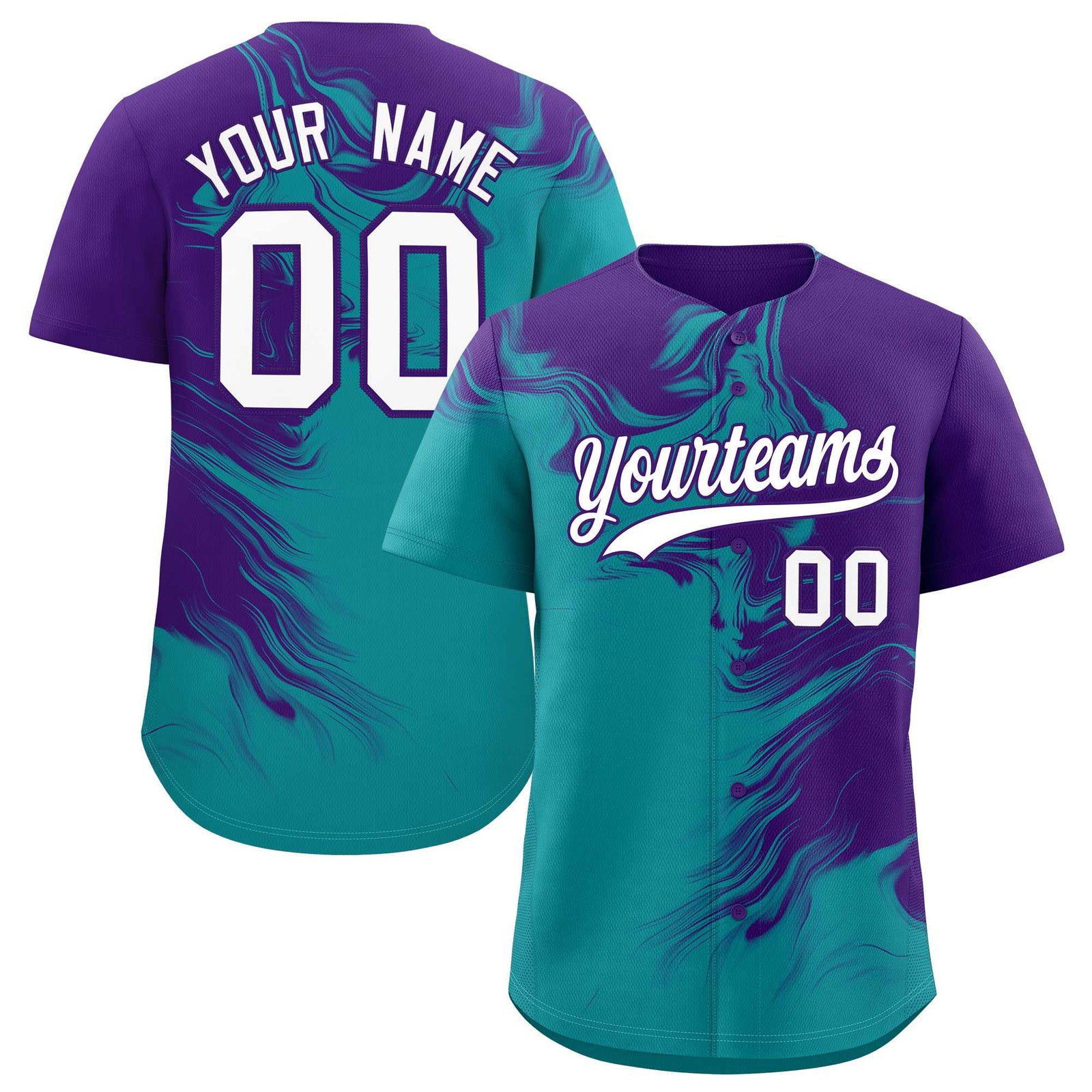 Custom Purple Aqua Personalized Ink Pattern Authentic Baseball Jersey
