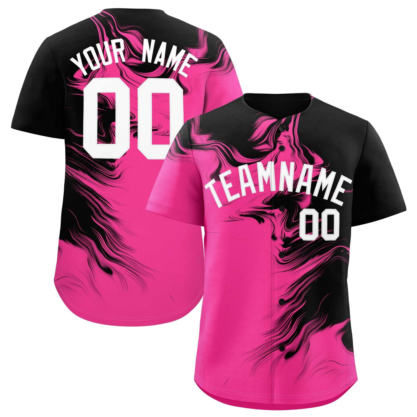 Custom Black Pink Personalized Ink Pattern Authentic Baseball Jersey