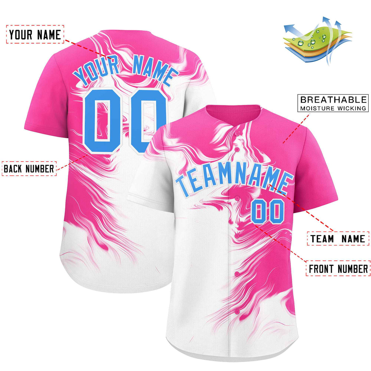Custom Pink White Personalized Ink Pattern Authentic Baseball Jersey