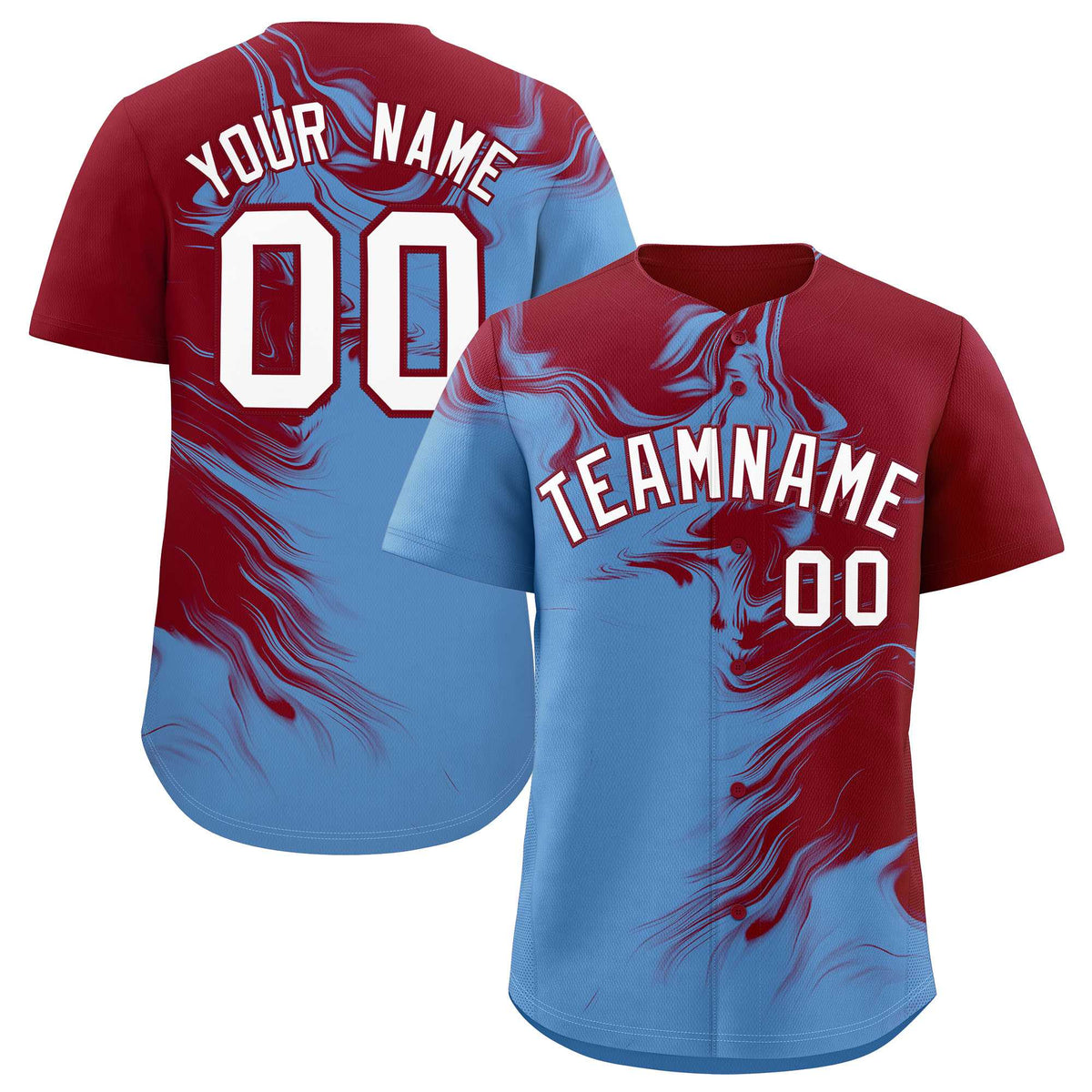 Custom Crimson Powder Blue Personalized Ink Pattern Authentic Baseball Jersey