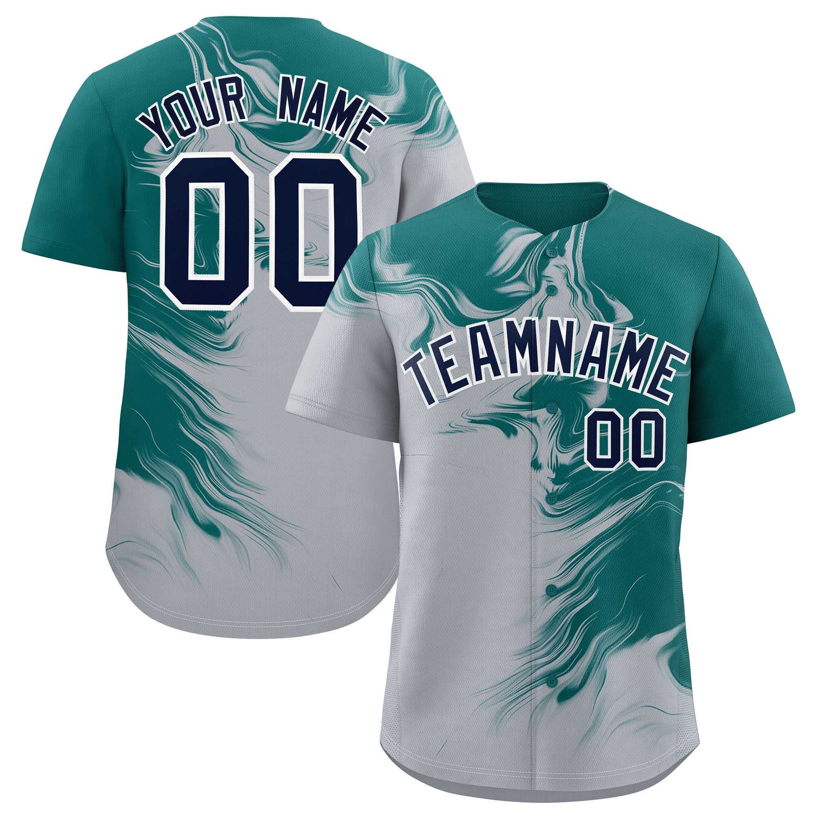 Custom Aqua Gray Personalized Ink Pattern Authentic Baseball Jersey