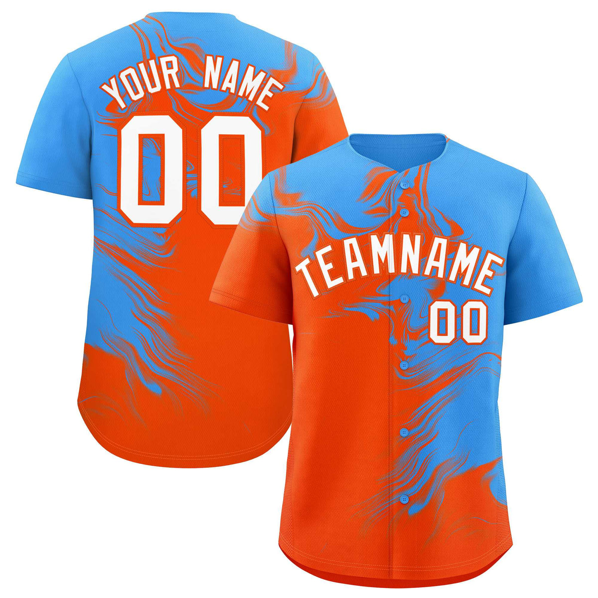 Custom Powder Blue Orange Personalized Ink Pattern Authentic Baseball Jersey
