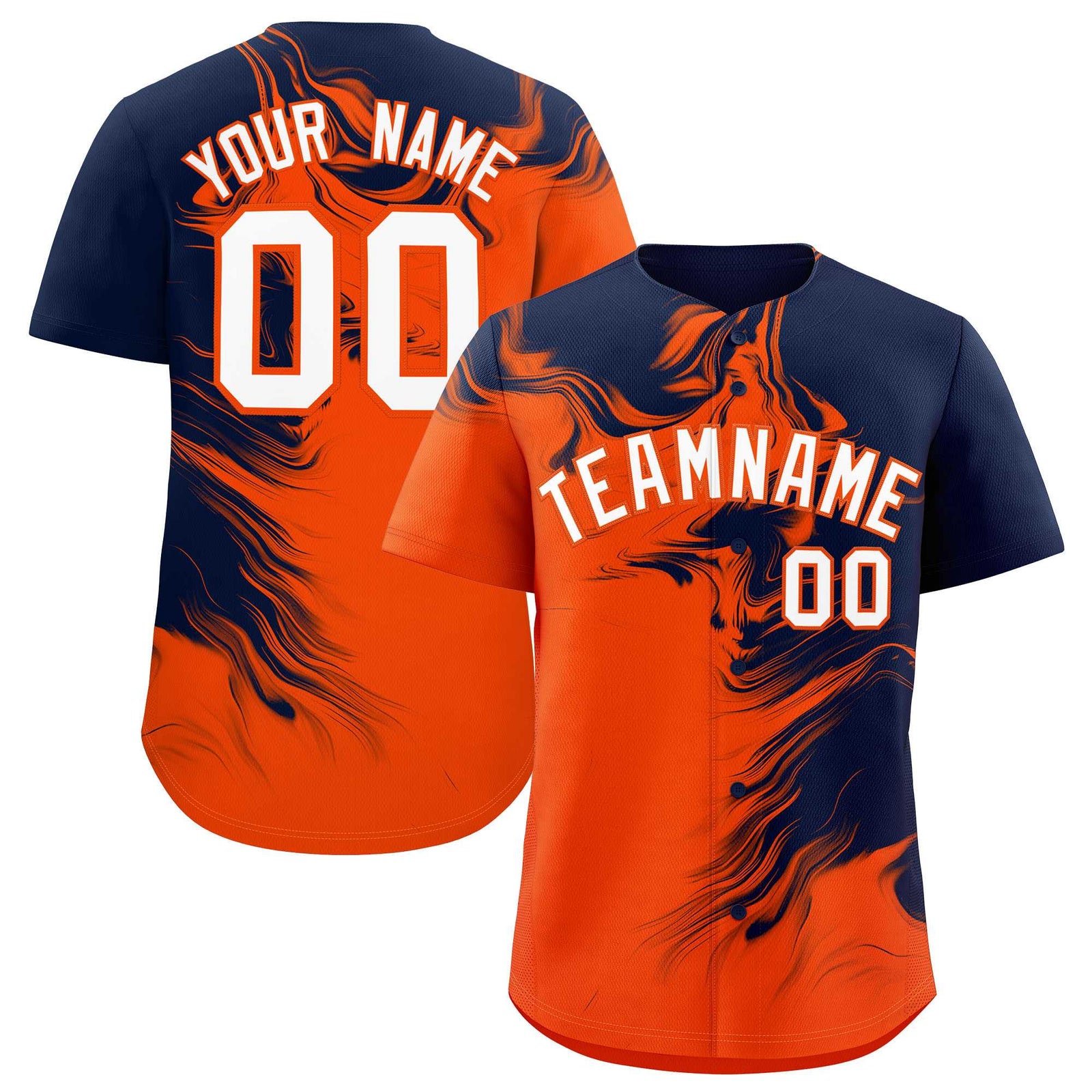 Custom Navy Orange Personalized Ink Pattern Authentic Baseball Jersey