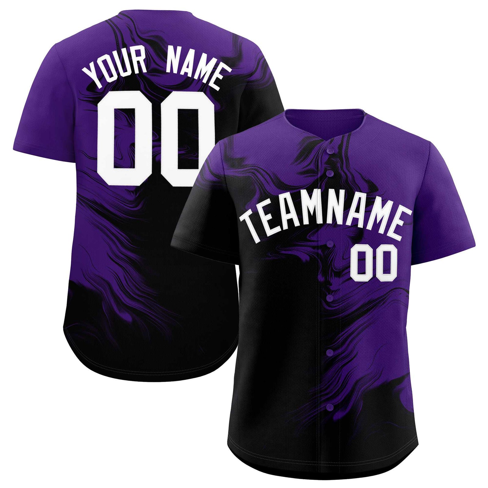 Custom Purple Black Personalized Ink Pattern Authentic Baseball Jersey