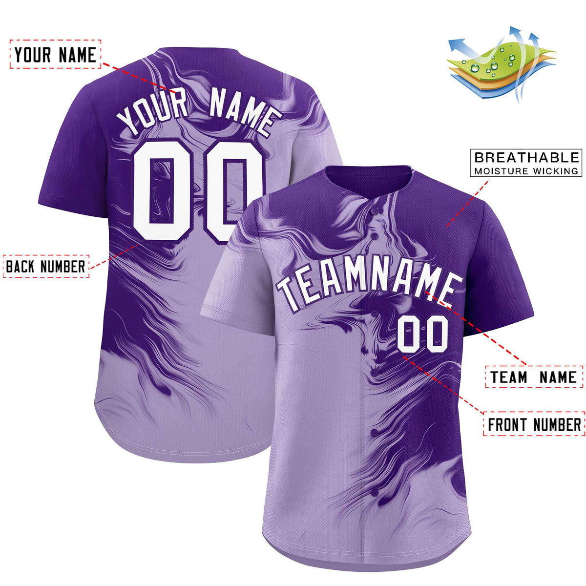 Custom Purple Light Purple Personalized Ink Pattern Authentic Baseball Jersey