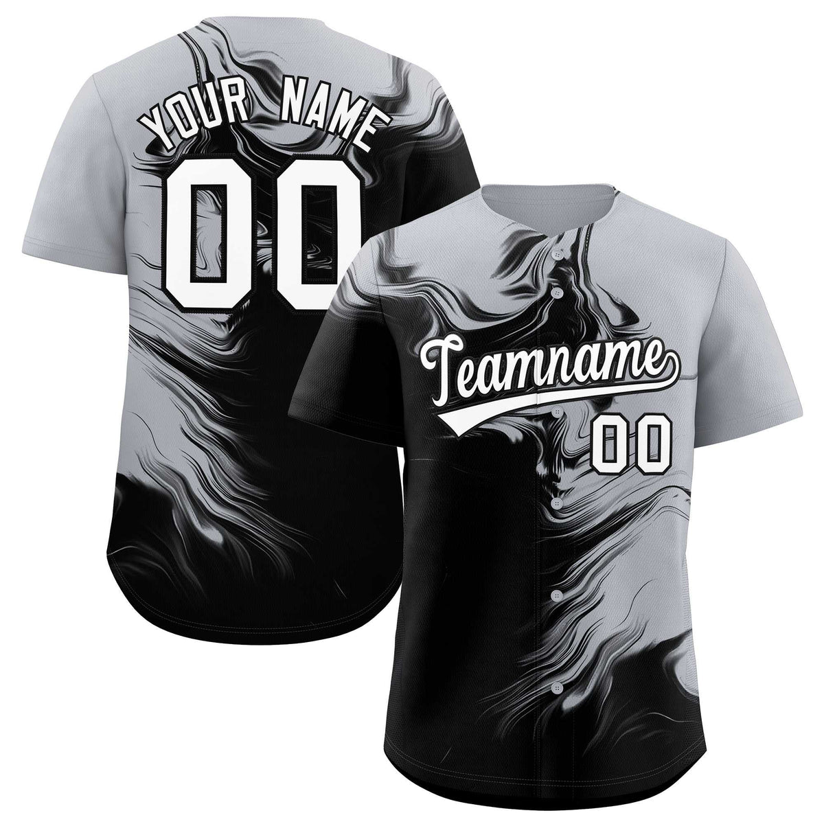 Custom Gray Black Personalized Ink Pattern Authentic Baseball Jersey