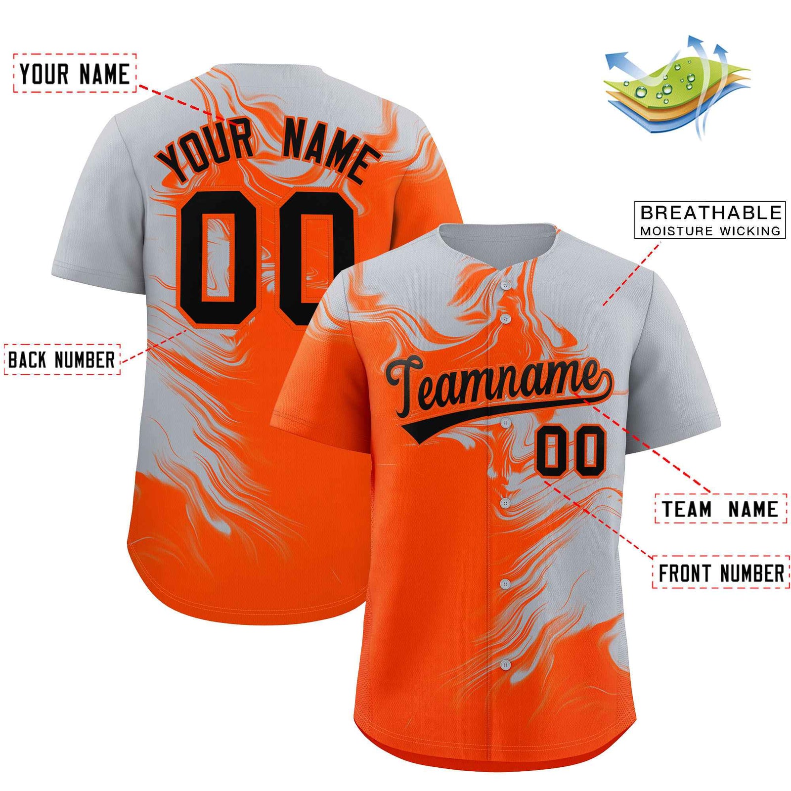 Custom Gray Orange Personalized Ink Pattern Authentic Baseball Jersey