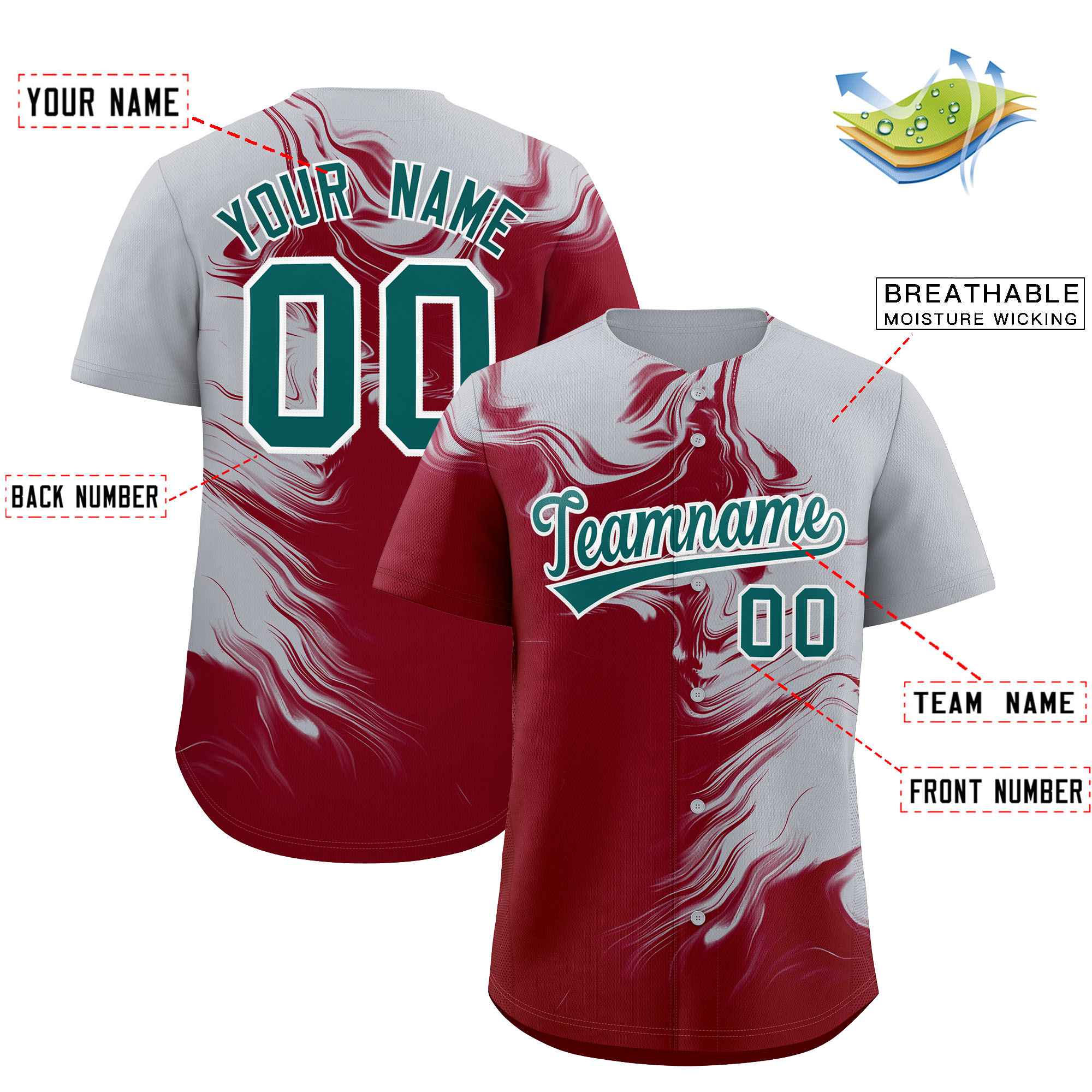 Custom Gray Crimson Personalized Ink Pattern Authentic Baseball Jersey
