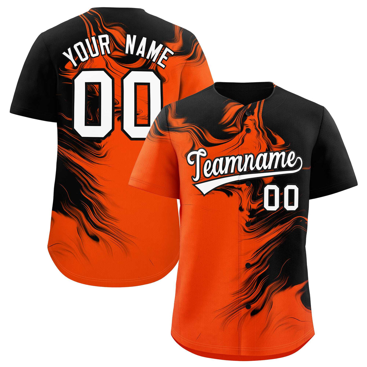 Custom Black Orange Personalized Ink Pattern Authentic Baseball Jersey
