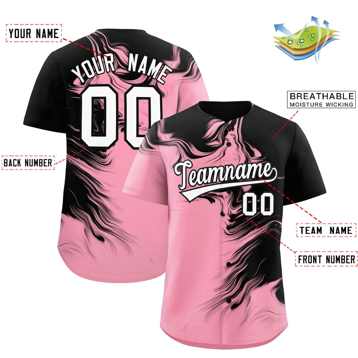 Custom Black Light Pink Personalized Ink Pattern Authentic Baseball Jersey