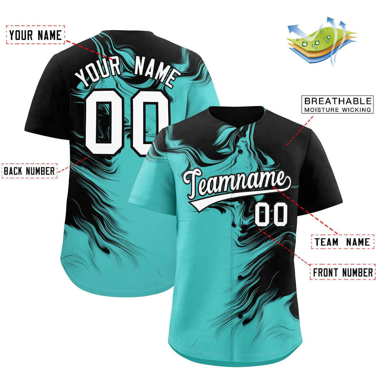 Custom Black Bright Green Personalized Ink Pattern Authentic Baseball Jersey