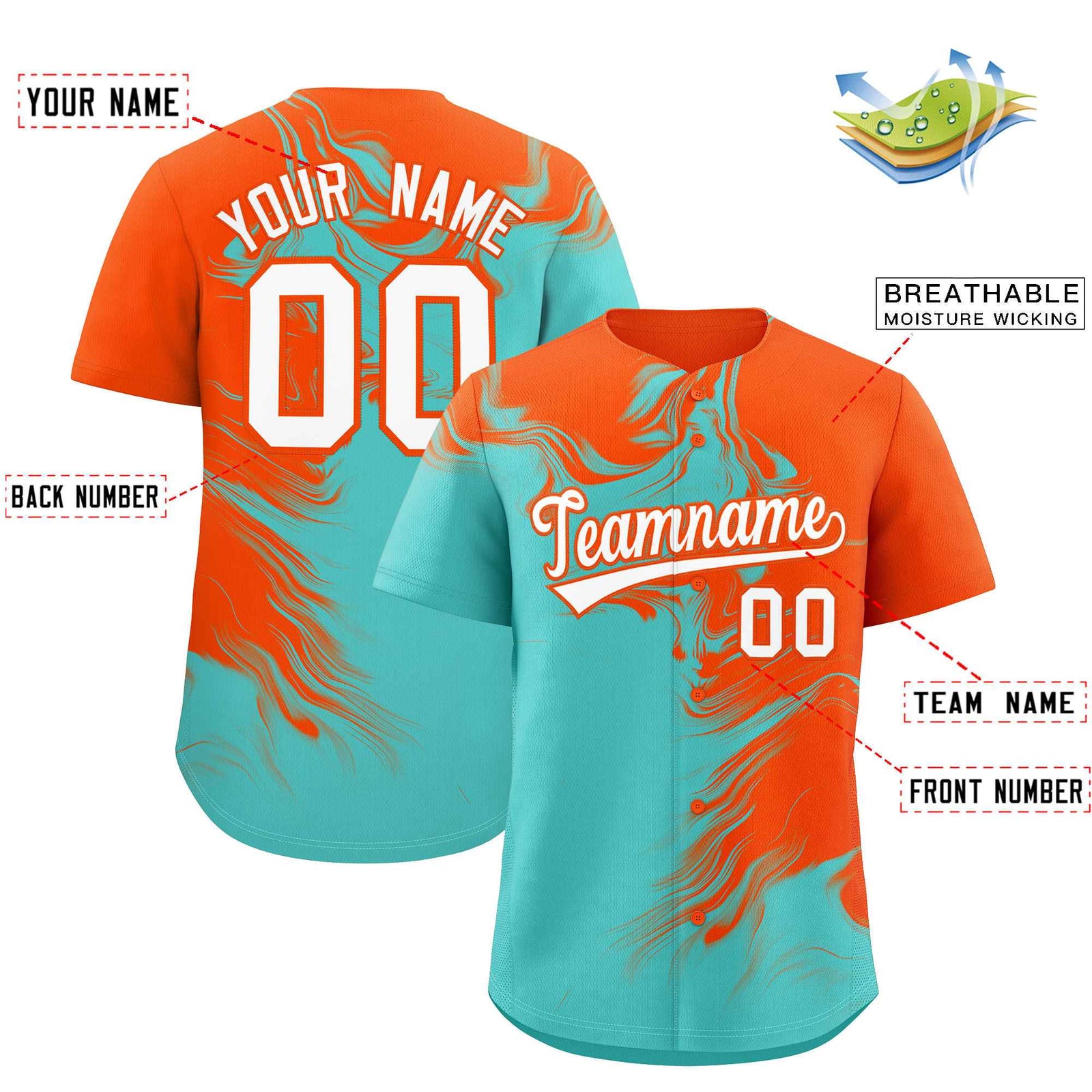 Custom Orange Bright Green Personalized Ink Pattern Authentic Baseball Jersey