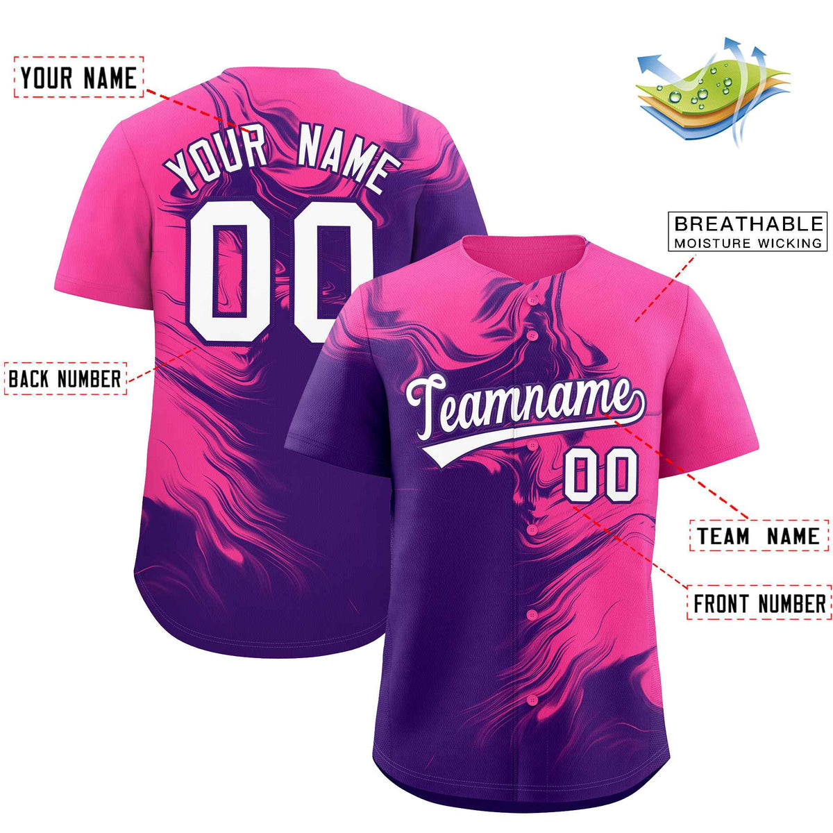 Custom Pink Purple Personalized Ink Pattern Authentic Baseball Jersey