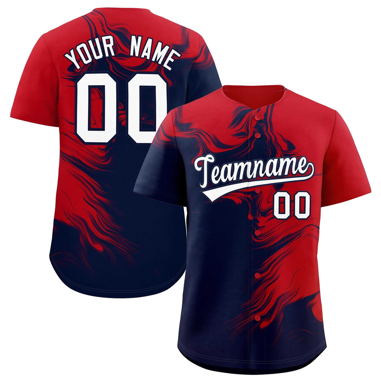 Custom Red Navy Personalized Ink Pattern Authentic Baseball Jersey