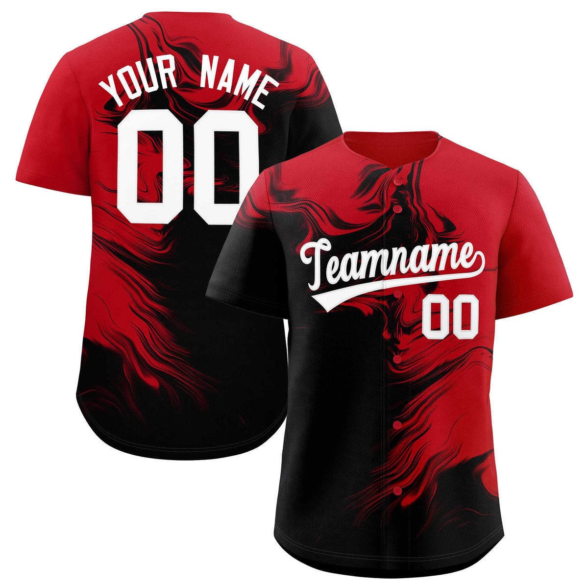 Custom Red Black Personalized Ink Pattern Authentic Baseball Jersey