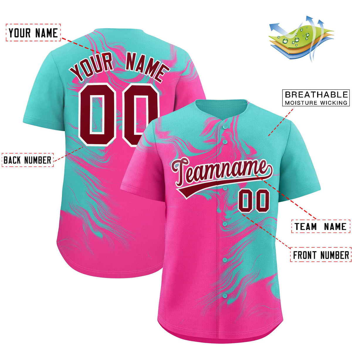 Custom Bright Green Pink Personalized Ink Pattern Authentic Baseball Jersey