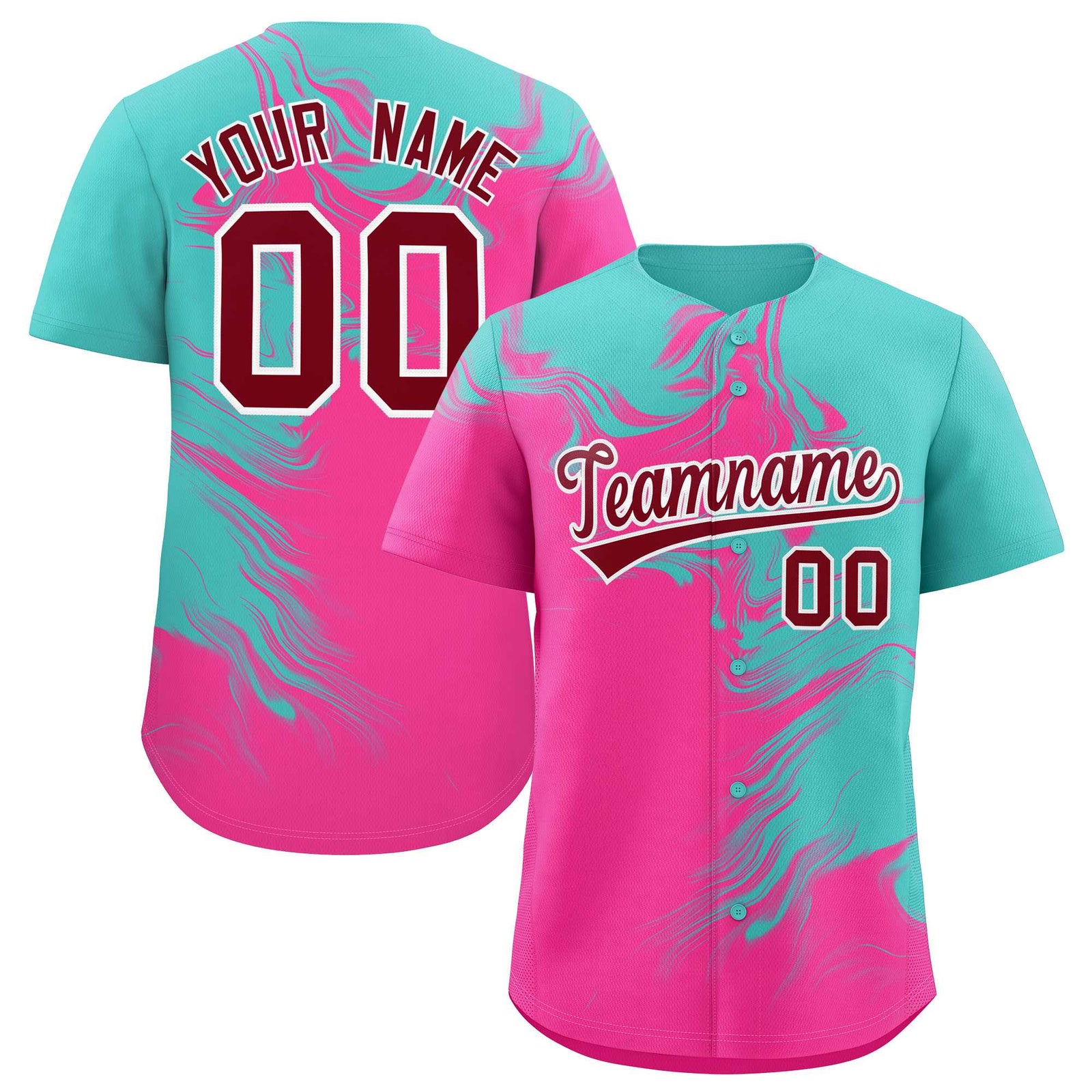 Custom Bright Green Pink Personalized Ink Pattern Authentic Baseball Jersey