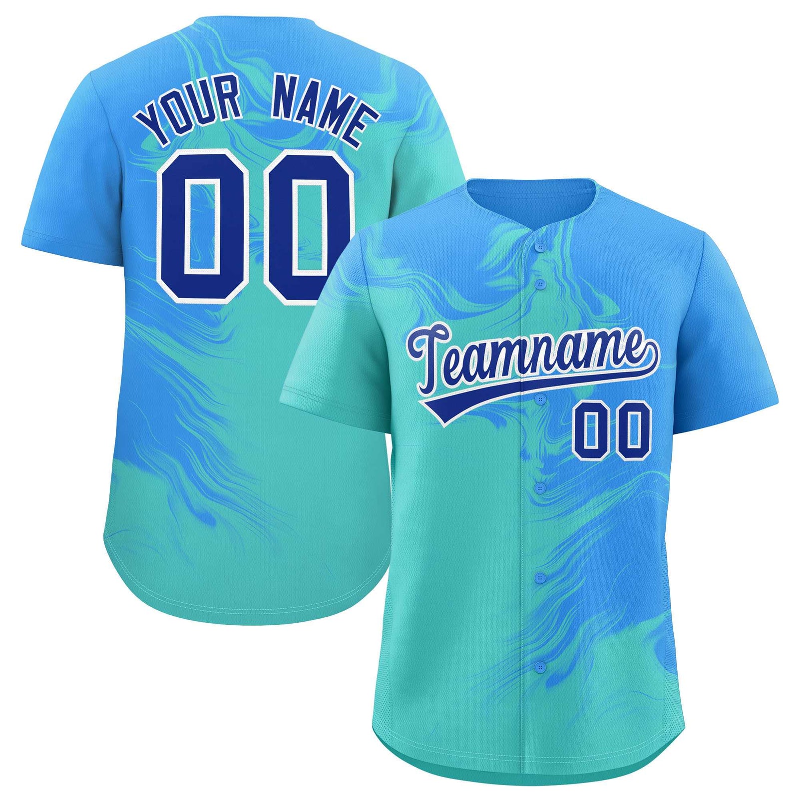 Custom Powder Blue Bright Green Personalized Ink Pattern Authentic Baseball Jersey