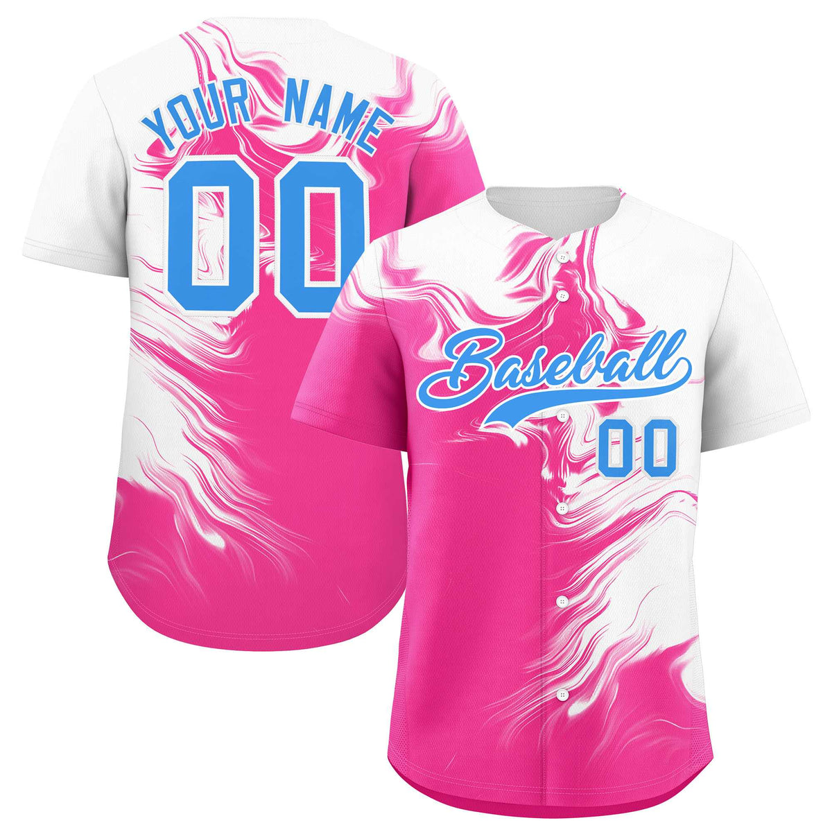 Custom White Pink Personalized Ink Pattern Authentic Baseball Jersey