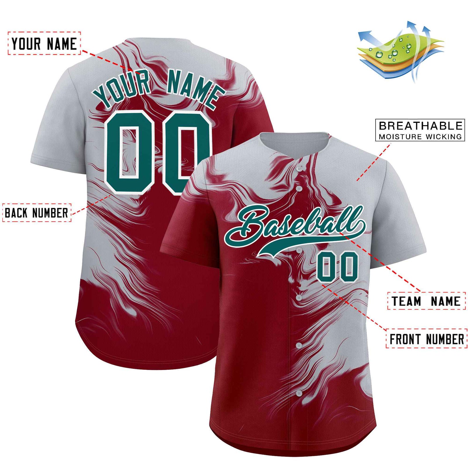 Custom Gray Crimson Personalized Ink Pattern Authentic Baseball Jersey