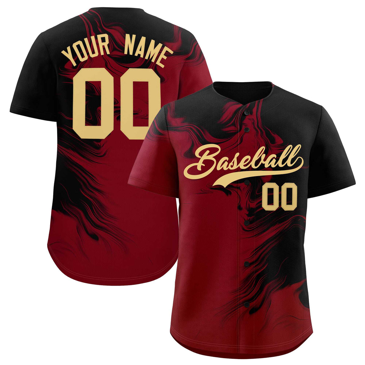 Custom Black Crimson Personalized Ink Pattern Authentic Baseball Jersey