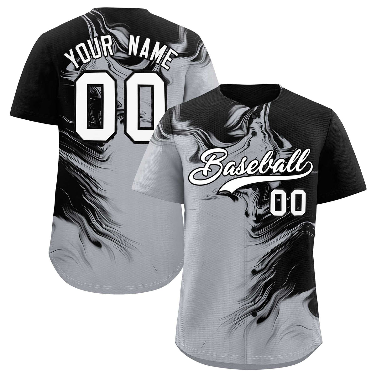 Custom Black Gray Personalized Ink Pattern Authentic Baseball Jersey