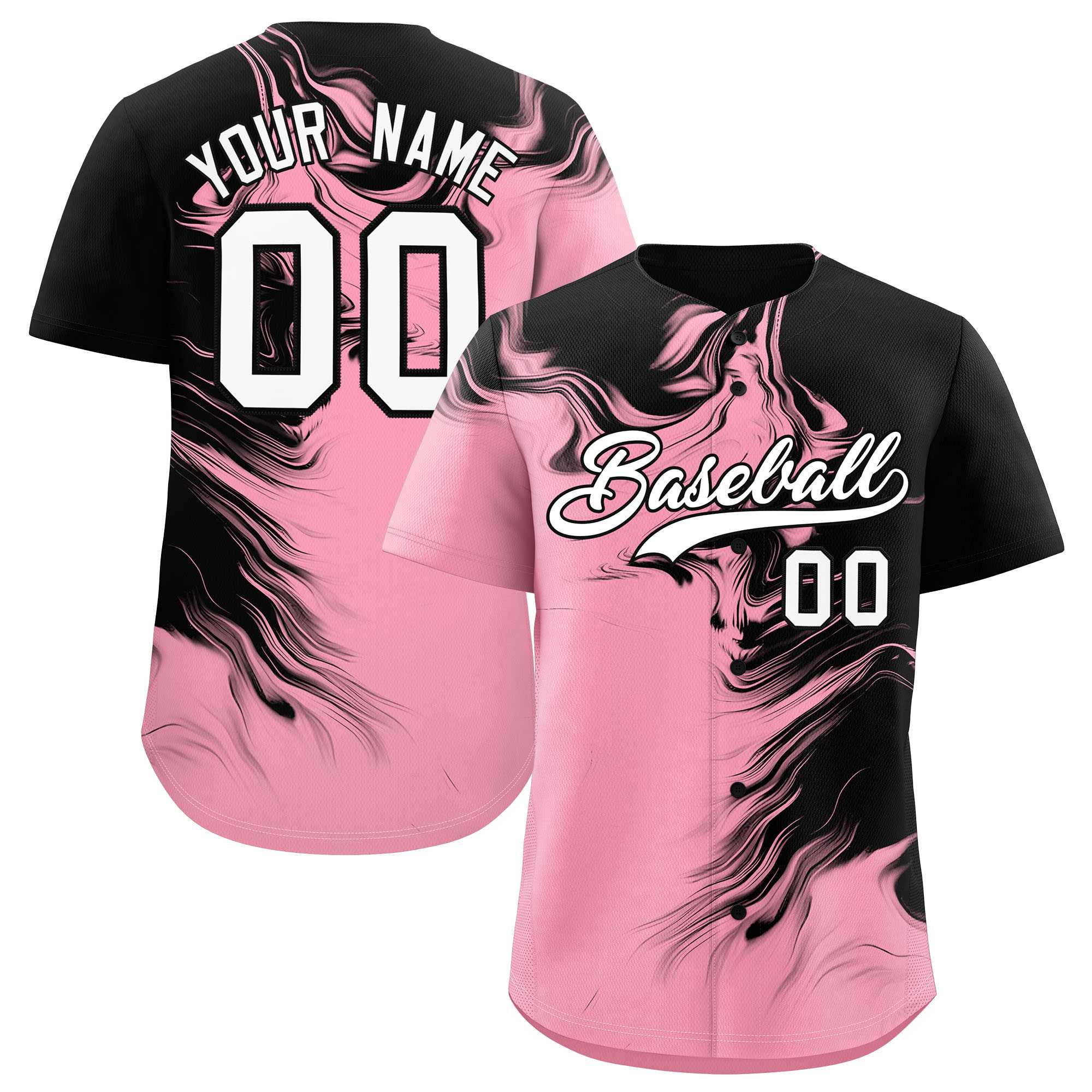 Custom Black Light Pink Personalized Ink Pattern Authentic Baseball Jersey