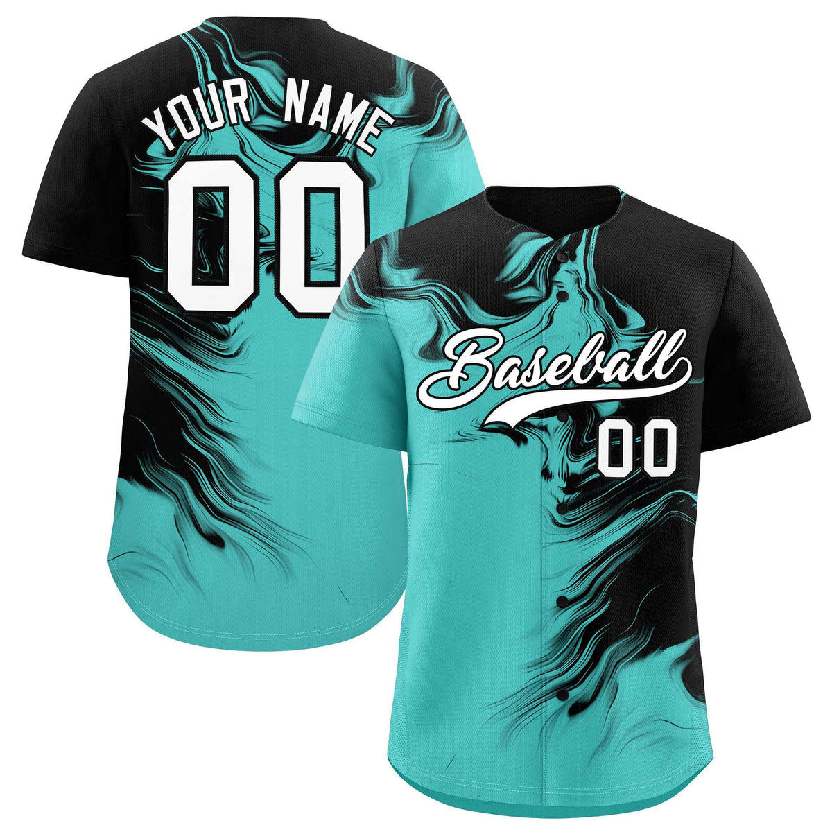 Custom Black Bright Green Personalized Ink Pattern Authentic Baseball Jersey