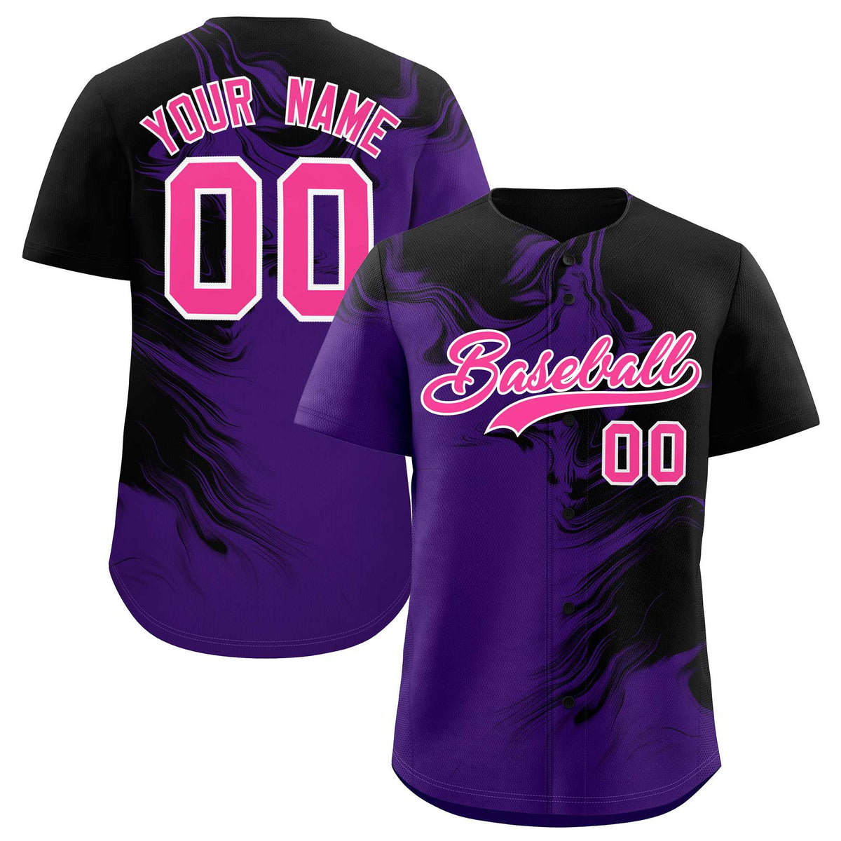 Custom Black Purple Personalized Ink Pattern Authentic Baseball Jersey