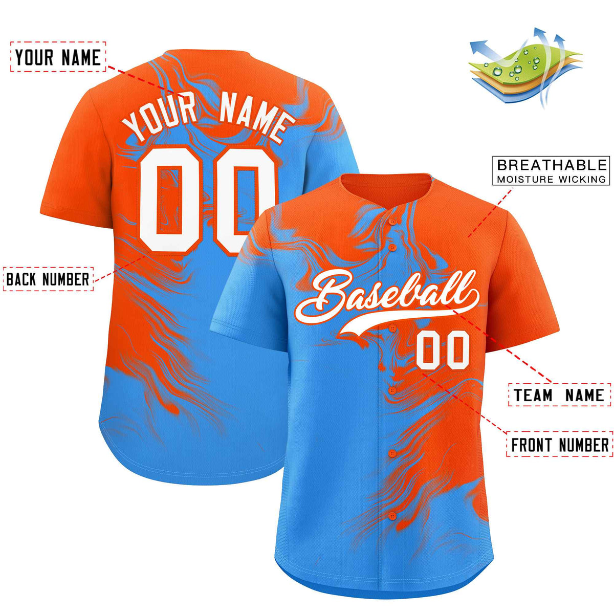 Custom Orange Powder Blue Personalized Ink Pattern Authentic Baseball Jersey