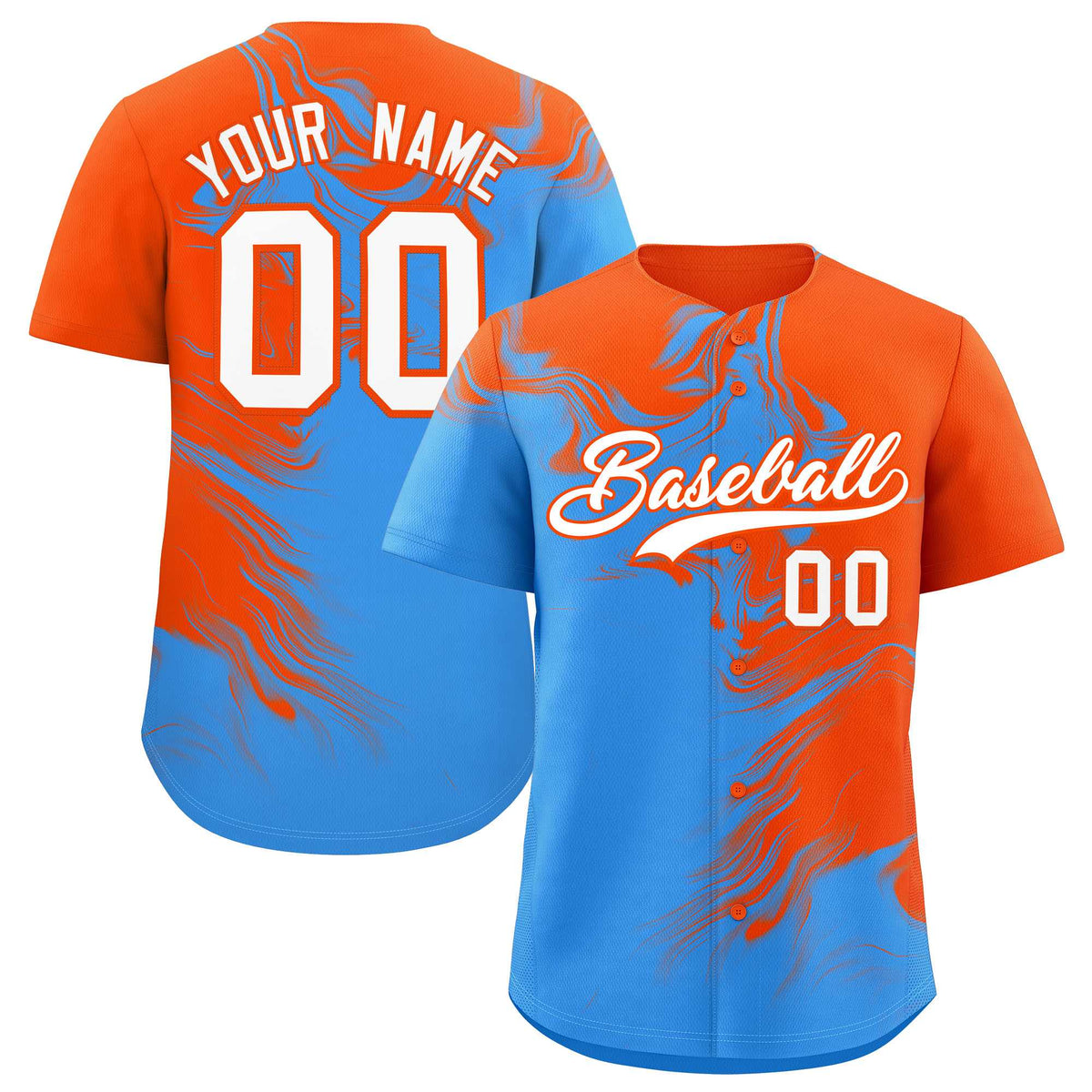 Custom Orange Powder Blue Personalized Ink Pattern Authentic Baseball Jersey