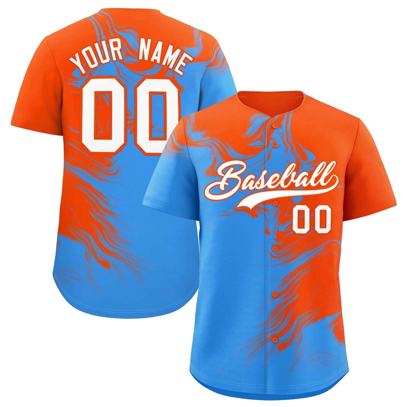 Custom Orange Powder Blue Personalized Ink Pattern Authentic Baseball Jersey