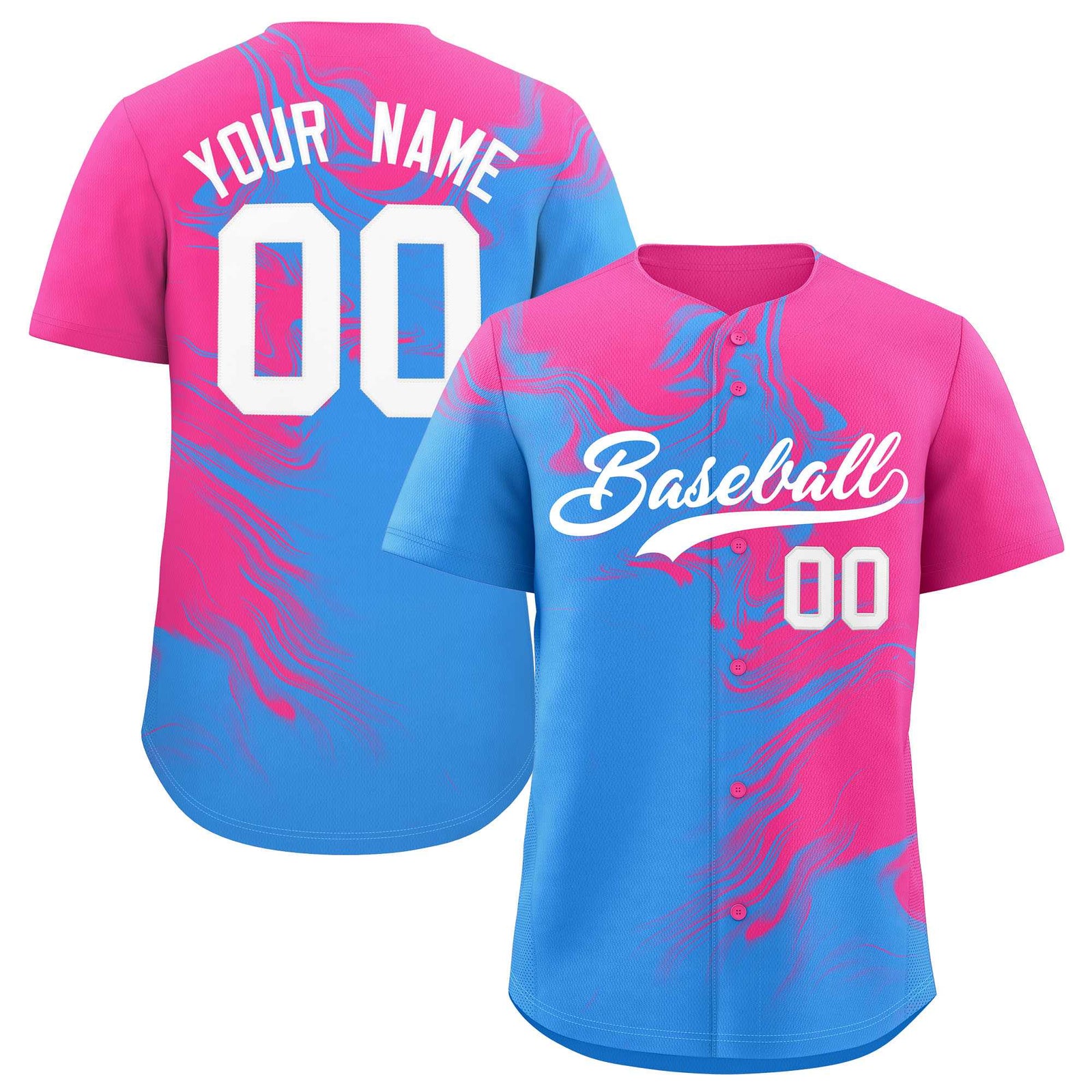 Custom Pink Powder Blue Personalized Ink Pattern Authentic Baseball Jersey
