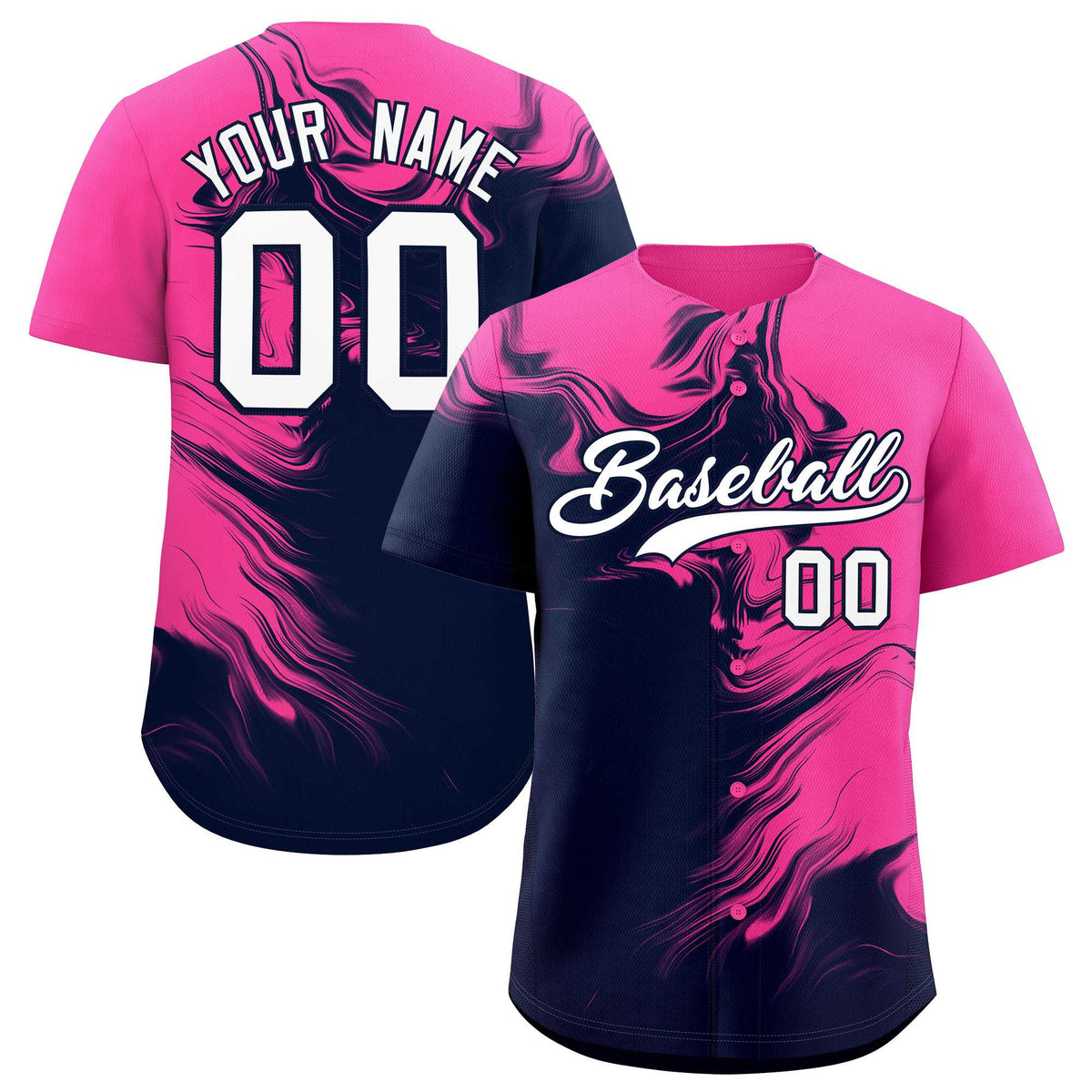 Custom Pink Navy Personalized Ink Pattern Authentic Baseball Jersey