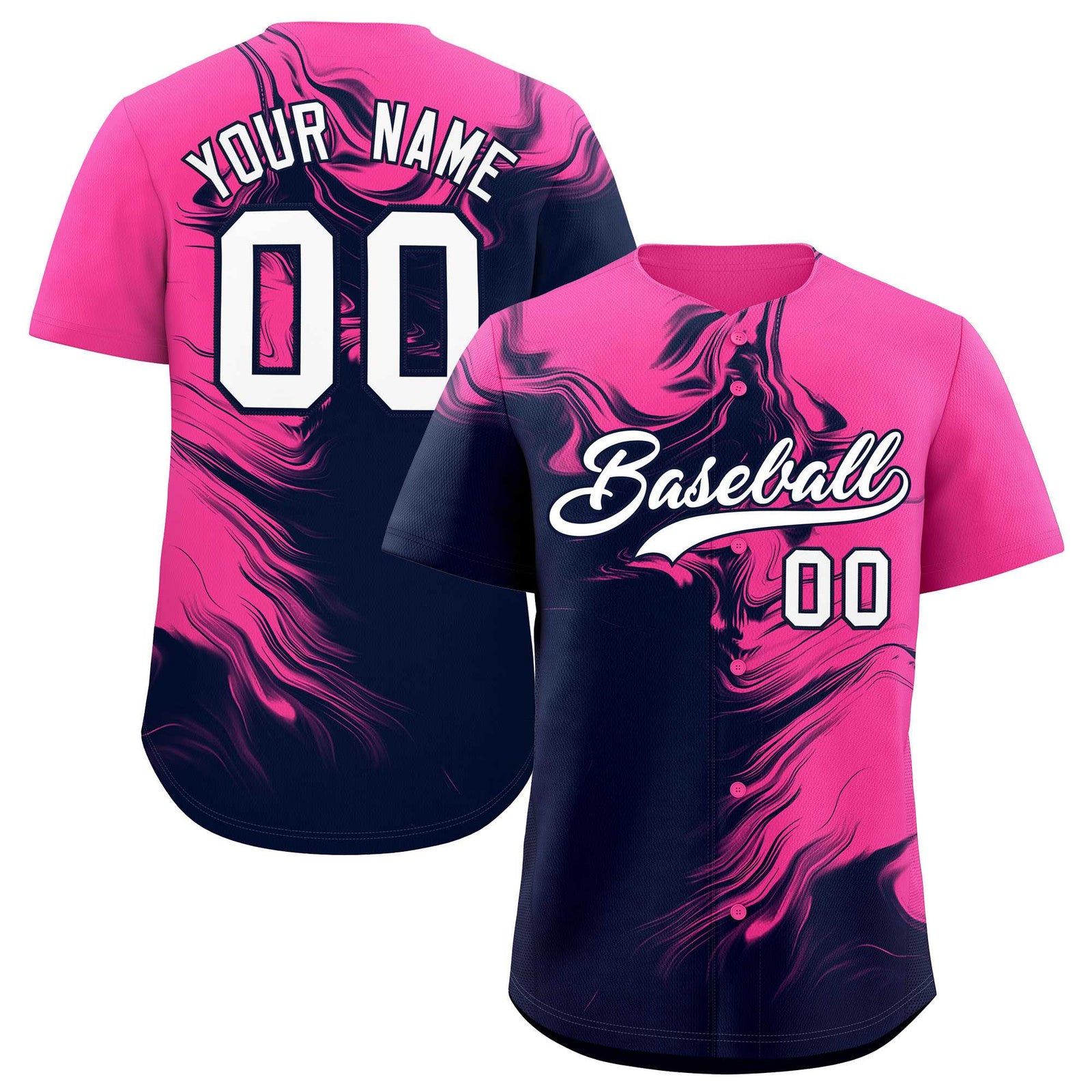 Custom Pink Navy Personalized Ink Pattern Authentic Baseball Jersey