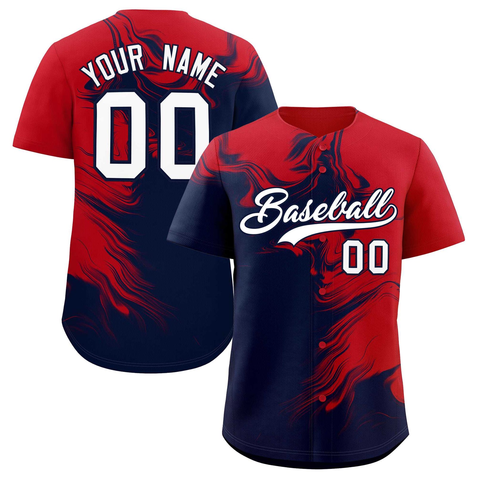 Custom Red Navy Personalized Ink Pattern Authentic Baseball Jersey
