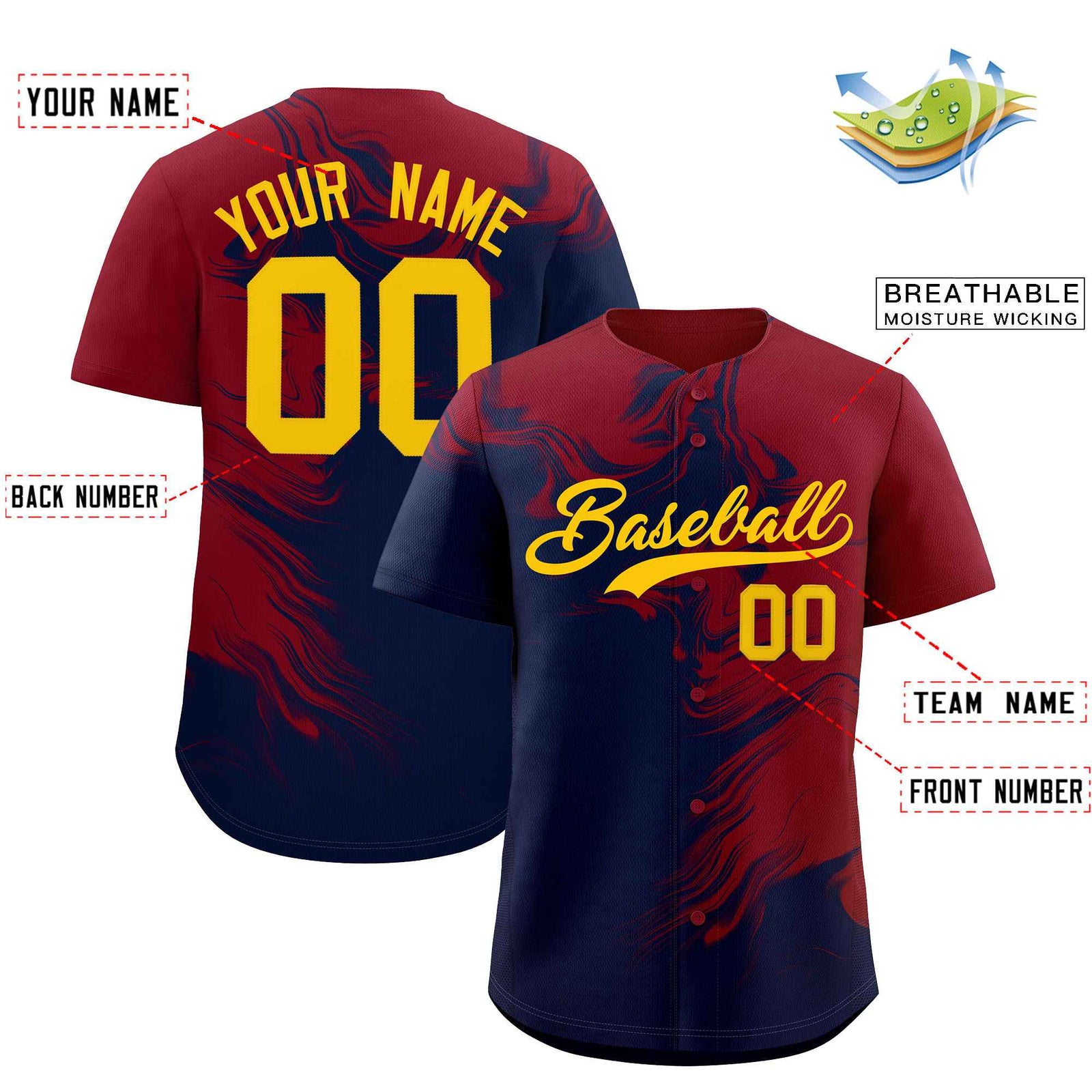 Custom Crimson Navy Personalized Ink Pattern Authentic Baseball Jersey