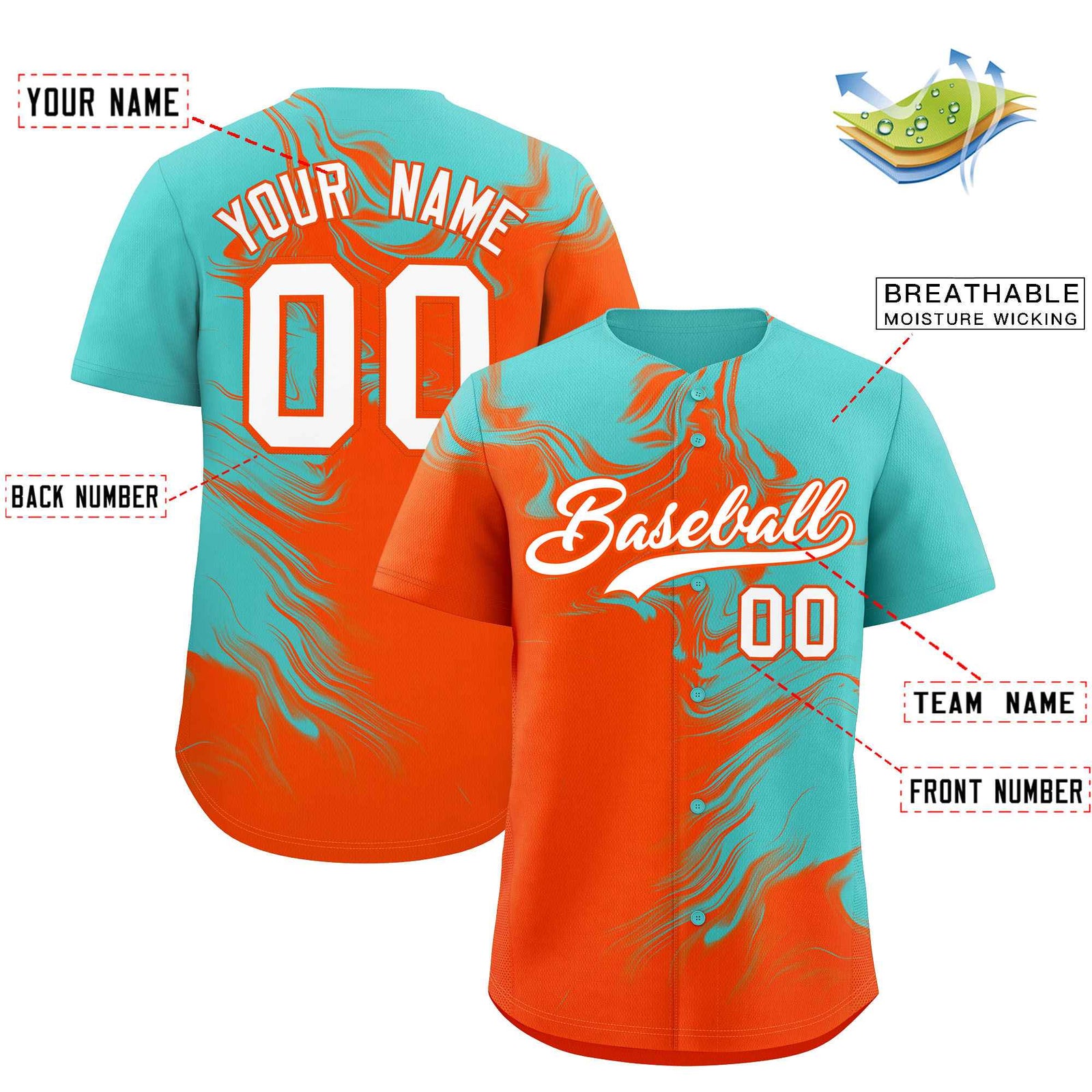 Custom Bright Green Orange Personalized Ink Pattern Authentic Baseball Jersey