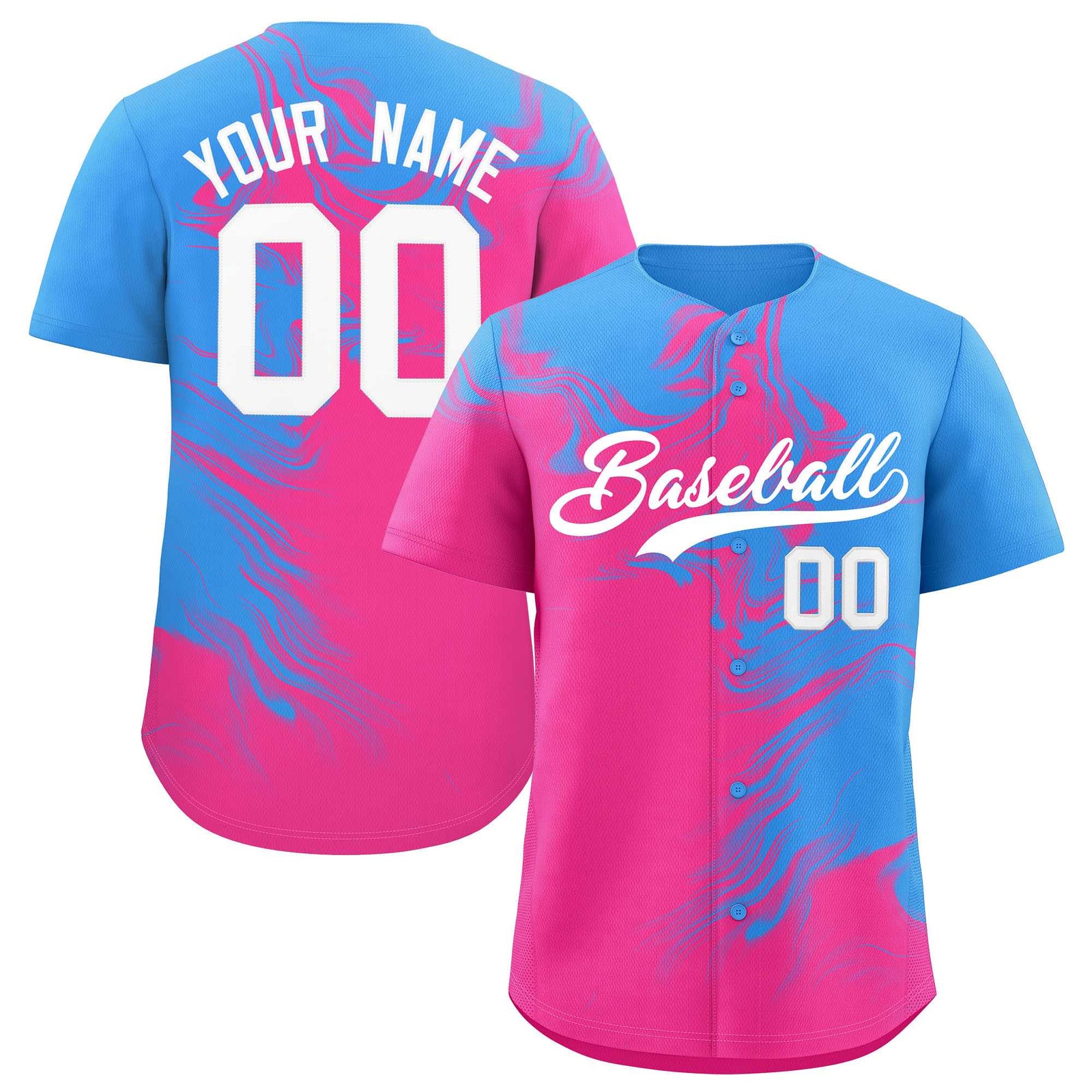 Custom Powder Blue Pink Personalized Ink Pattern Authentic Baseball Jersey