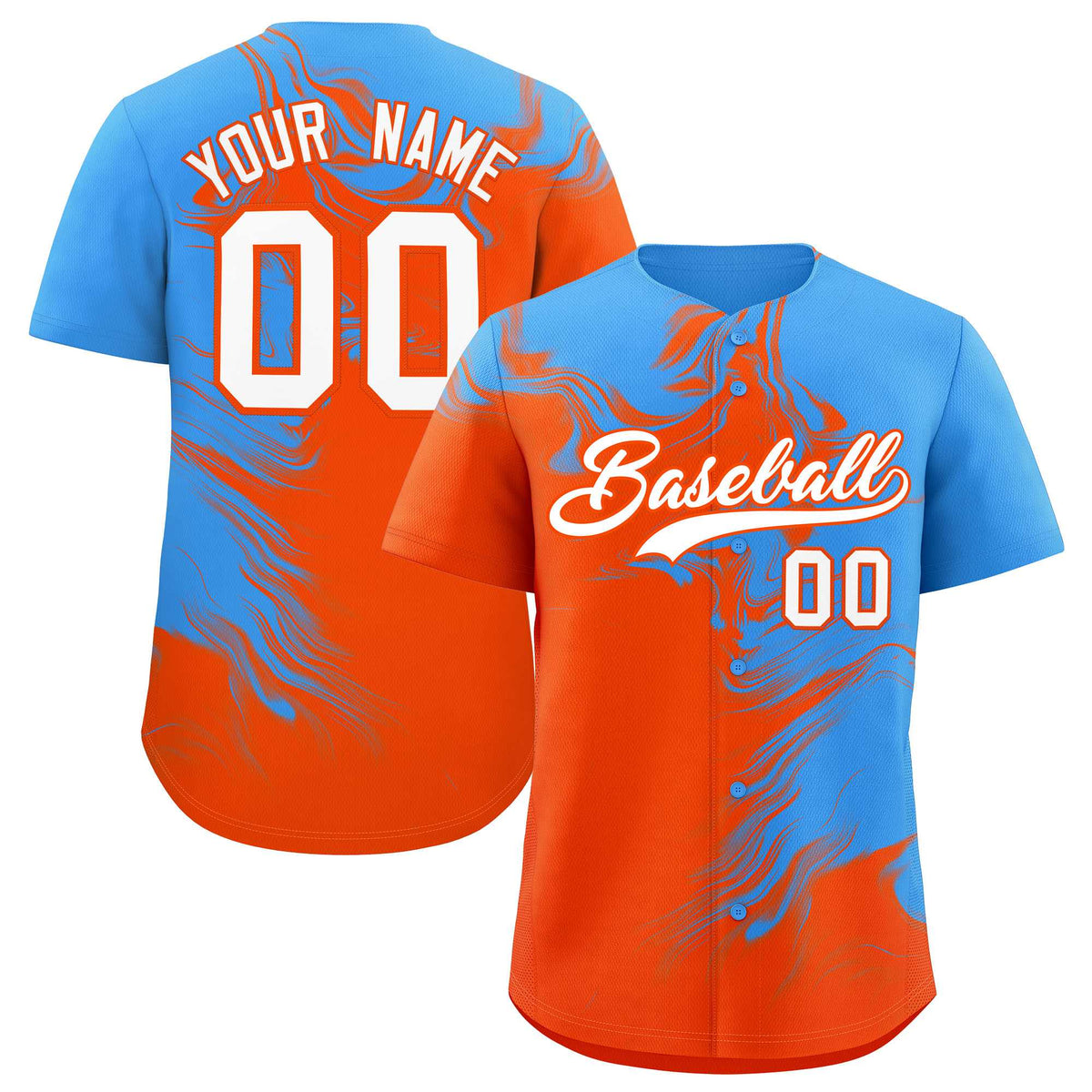 Custom Powder Blue Orange Personalized Ink Pattern Authentic Baseball Jersey