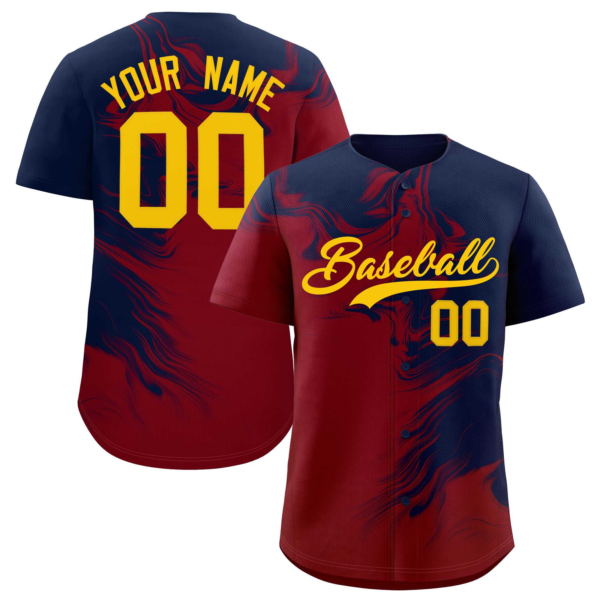 Custom Navy Crimson Personalized Ink Pattern Authentic Baseball Jersey