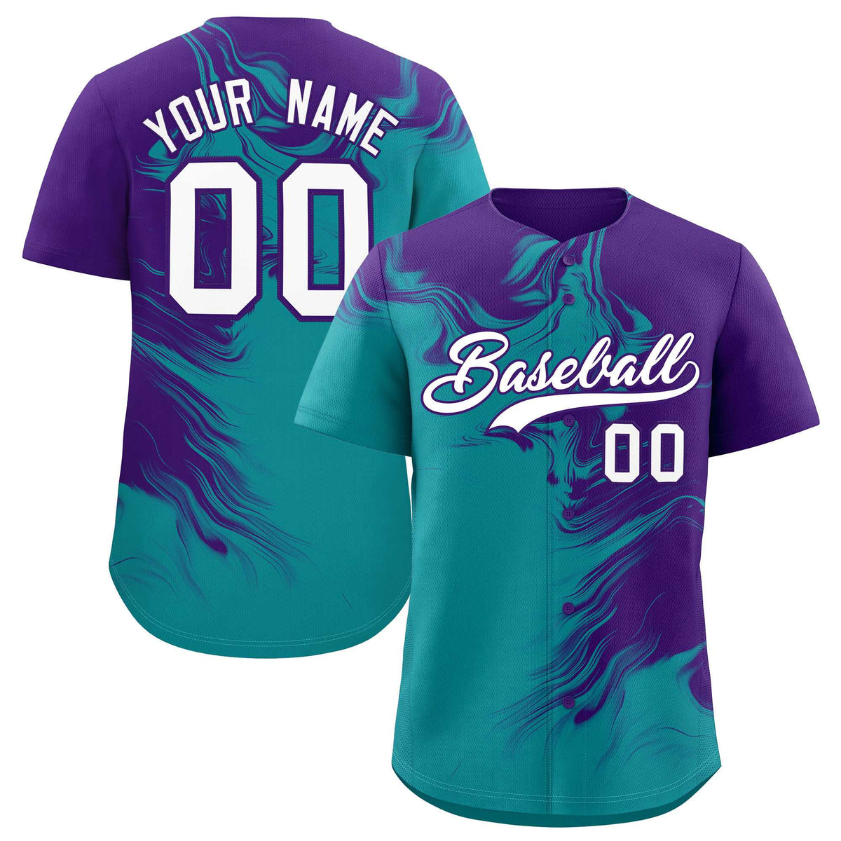 Custom Purple Aqua Personalized Ink Pattern Authentic Baseball Jersey