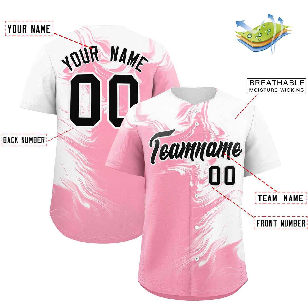 Custom White Light Pink Personalized Ink Pattern Authentic Baseball Jersey