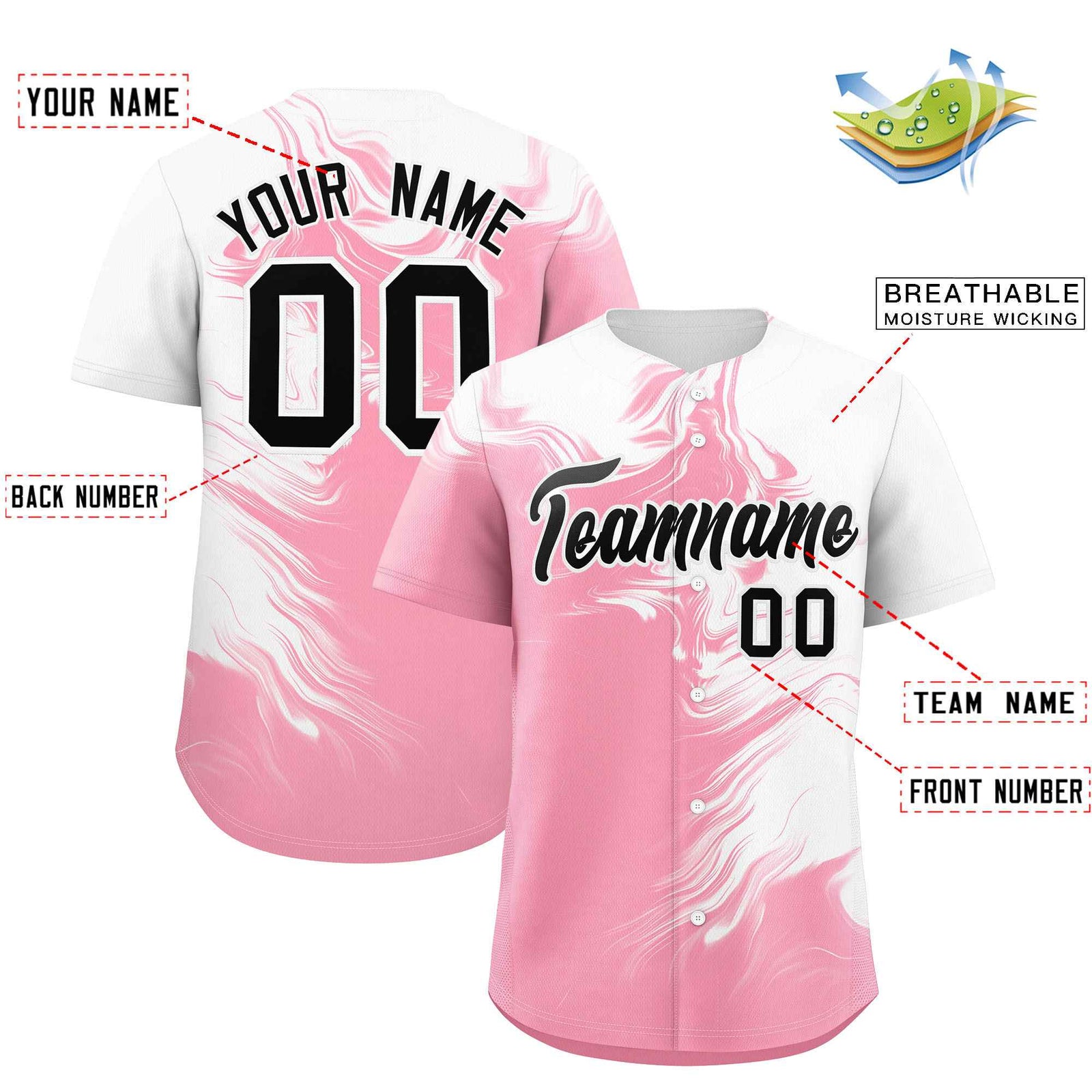 Custom White Light Pink Personalized Ink Pattern Authentic Baseball Jersey