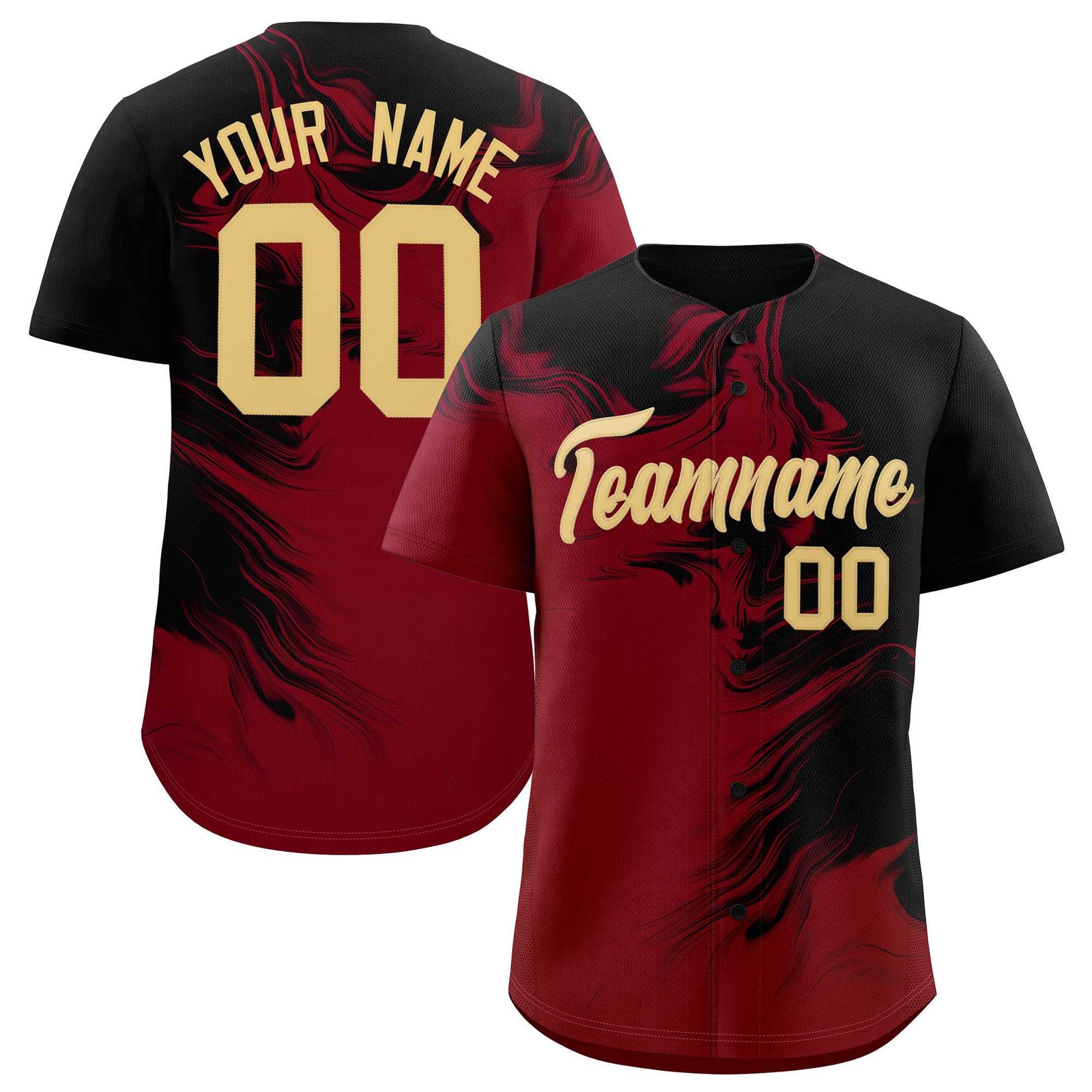 Custom Black Crimson Personalized Ink Pattern Authentic Baseball Jersey