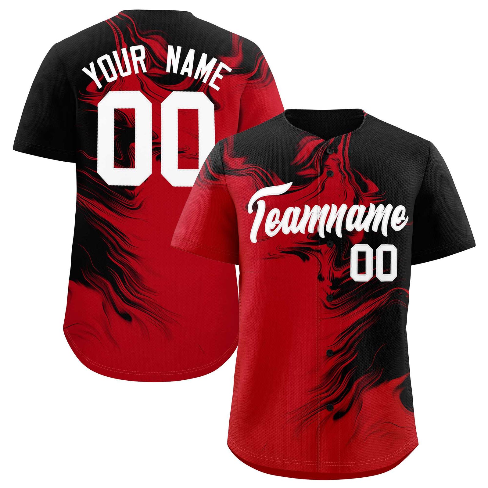 Custom Black Red Personalized Ink Pattern Authentic Baseball Jersey