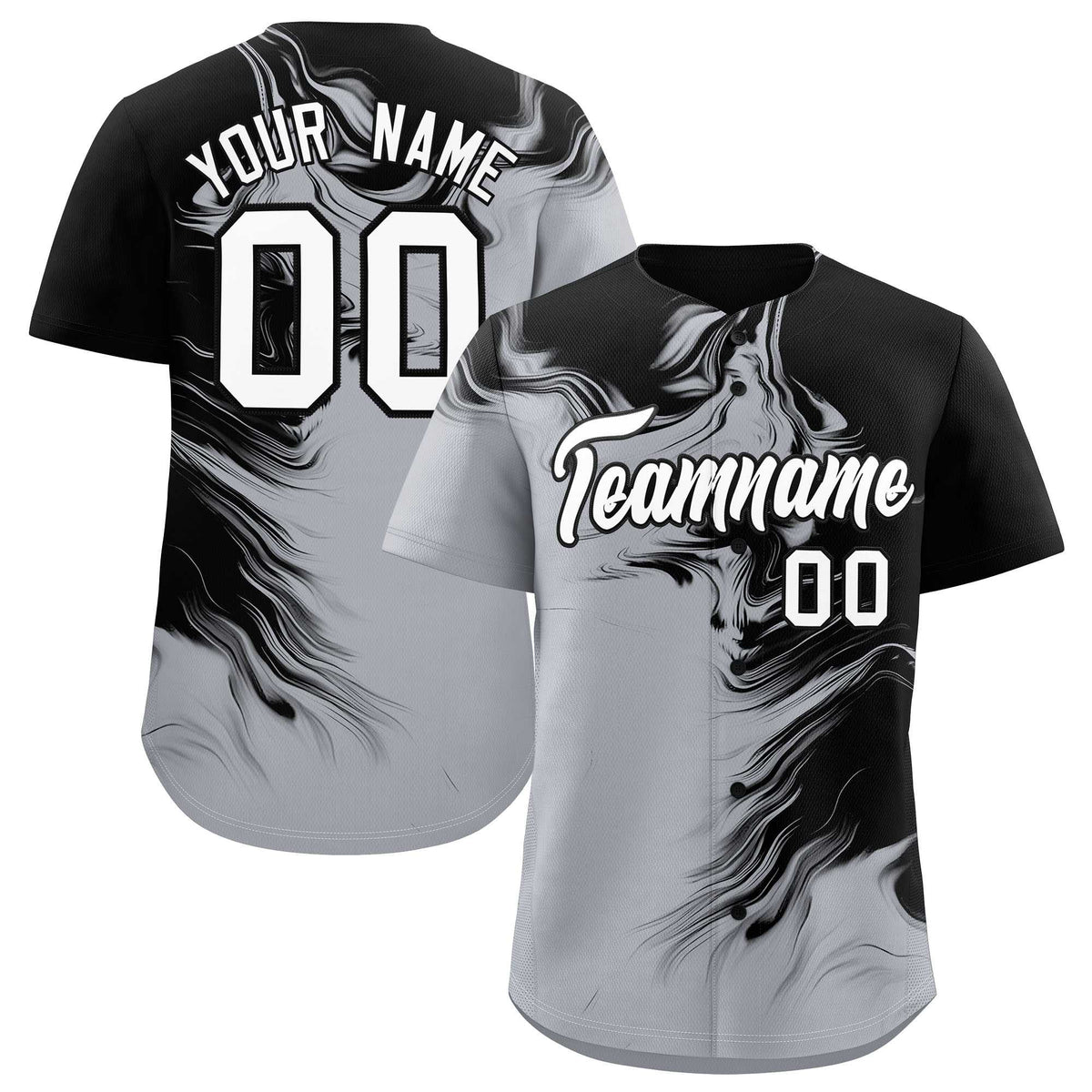 Custom Black Gray Personalized Ink Pattern Authentic Baseball Jersey