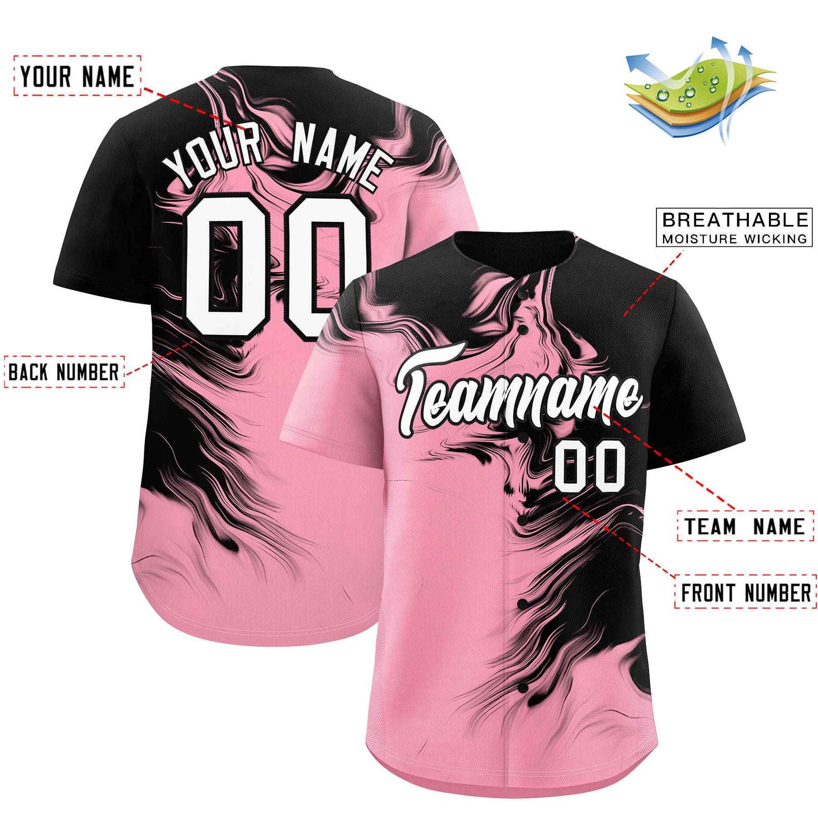 Custom Black Light Pink Personalized Ink Pattern Authentic Baseball Jersey