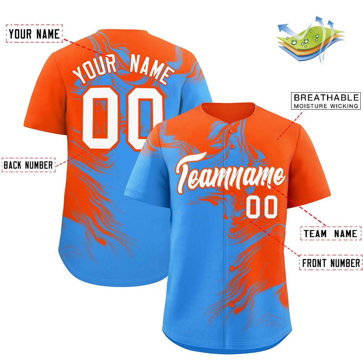 Custom Orange Powder Blue Personalized Ink Pattern Authentic Baseball Jersey